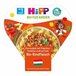 Hipp Children's Plate Egg Noodles With Tender Organic Beef And Bell Pepper Vegetables From 12 Months