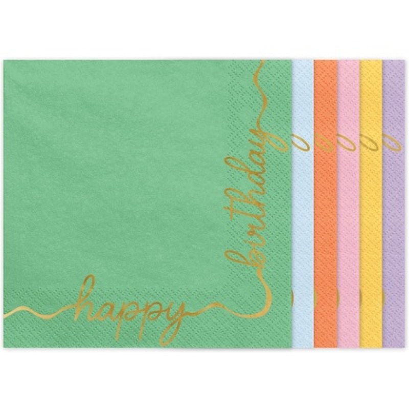 Happy Birthday Disposable Paper Napkins 33x33cm - Pack of 12