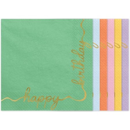 Happy Birthday Disposable Paper Napkins 33x33cm - Pack of 12