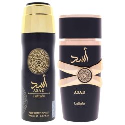 Lattafa Asad Gift Set with 100ml EDP and 200ml Perfumed Spray - Pack of 2