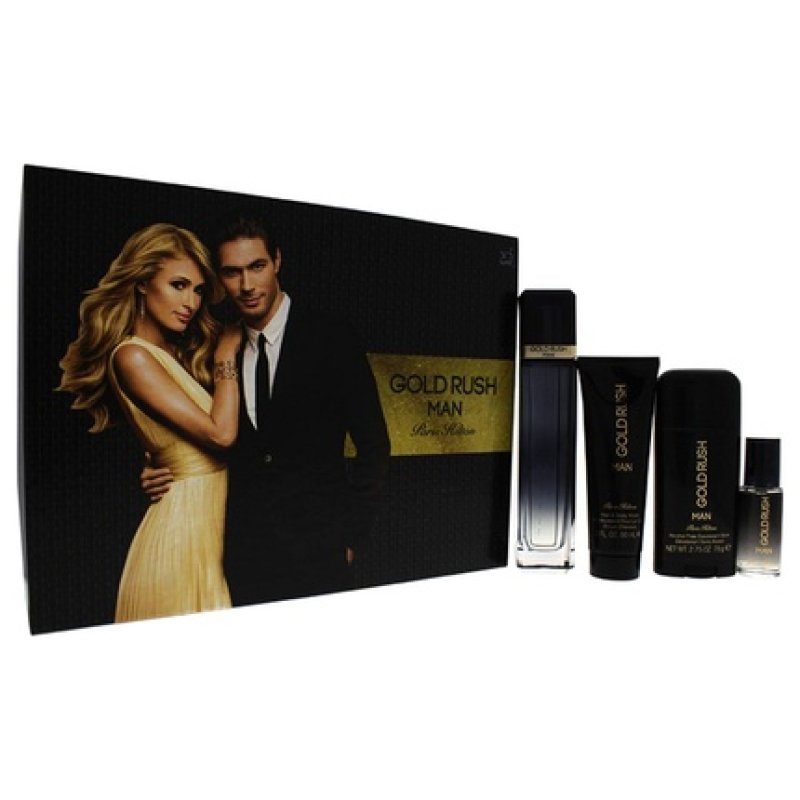 Gold Paris Hilton Gold Rush Man Men 3.4oz EDT Spray 0.5oz EDT Spray 3.0oz Hair Body Wash 2.75oz Alcohol Free Deodorant