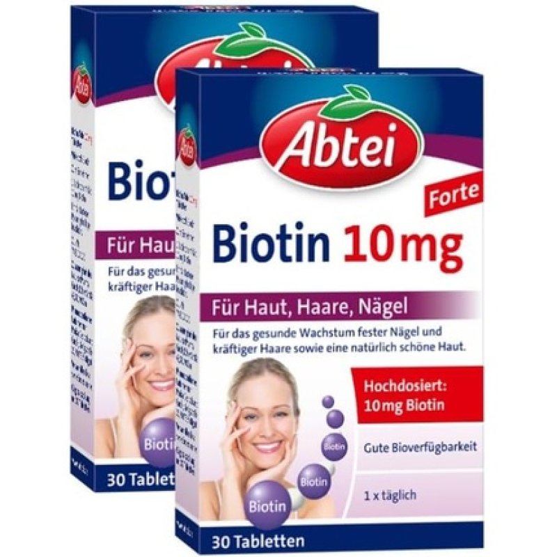 Abtei Biotin 10mg Forte High-Dose Biotin for Beautiful Skin, Hair, and Nails 30 Tablets