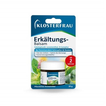 Klosterfrau Cold Balm for Stuffy Nose and Cough with Eucalyptus Oil, Levomenthol, D-Camphor 20g