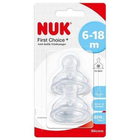 NUK First Choice Anti-Colic Silicone Drinking Teat Size 2 (6-18 Months) M for Milk - Pack of 2