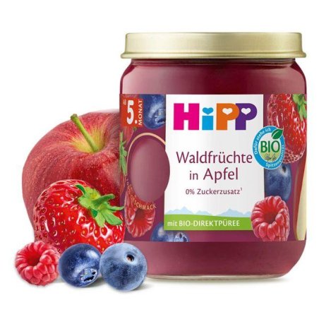 HiPP DA41019 compote de fruit Pomme, Myrtille, Framboise, Fraise 160 g