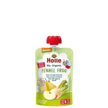 Holle Quetschbeutel Fennel Frog fruit puree Apple, Pear 100 g