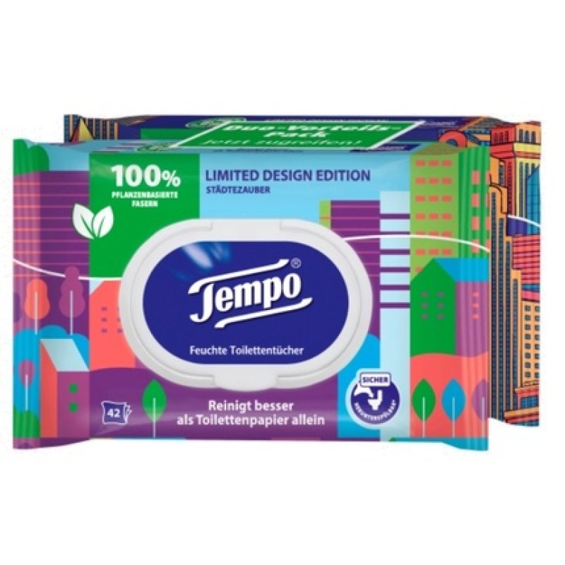 Tempo Premium Designer Edition Moist Toilet Tissue - 2 Packs Of 42 Sheets Each