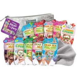 7th Heaven Pamper & Party Bundle with 10 Facial Masks - Includes Silver Cosmetic Bag and Cleansing Face Cloth