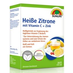 SUNLIFE Hot Lemon with Vitamin C and Zinc 20 Powder Sticks - Immune System Support - 160mg Vitamin C and 5mg Zinc per