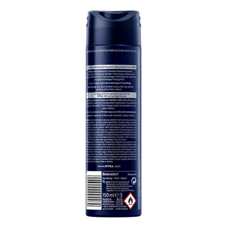 NIVEA MEN Derma Dry Control Maximum Hommes Déodorant spray 150 ml 1 pièce(s)