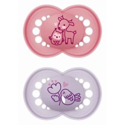 Mam Original Orthodontic Silicone Pacifiers For Girls 16 Months - Pink / Purple 2 Pack