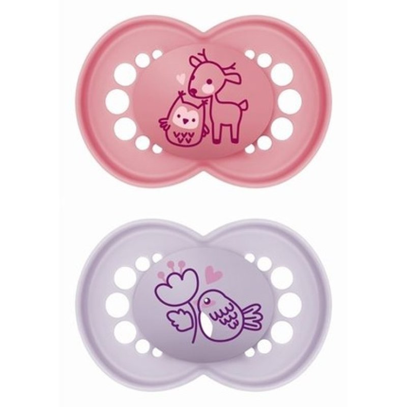 Mam Original Orthodontic Silicone Pacifiers For Girls 16 Months - Pink / Purple 2 Pack