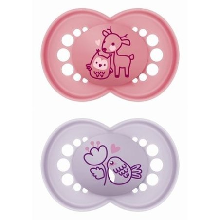 Mam Original Orthodontic Silicone Pacifiers For Girls 16 Months - Pink / Purple 2 Pack