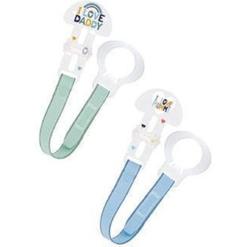 Mam Clip Set I Love Mummy Daddy 0 Months Light Blue - 2 Pieces