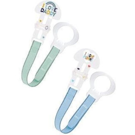 Mam Clip Set I Love Mummy Daddy 0 Months Light Blue - 2 Pieces