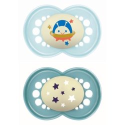 Mam Original Night Orthodontic Silicone Pacifier For Boys, 16 Months, Blue Color, Pack Of 2