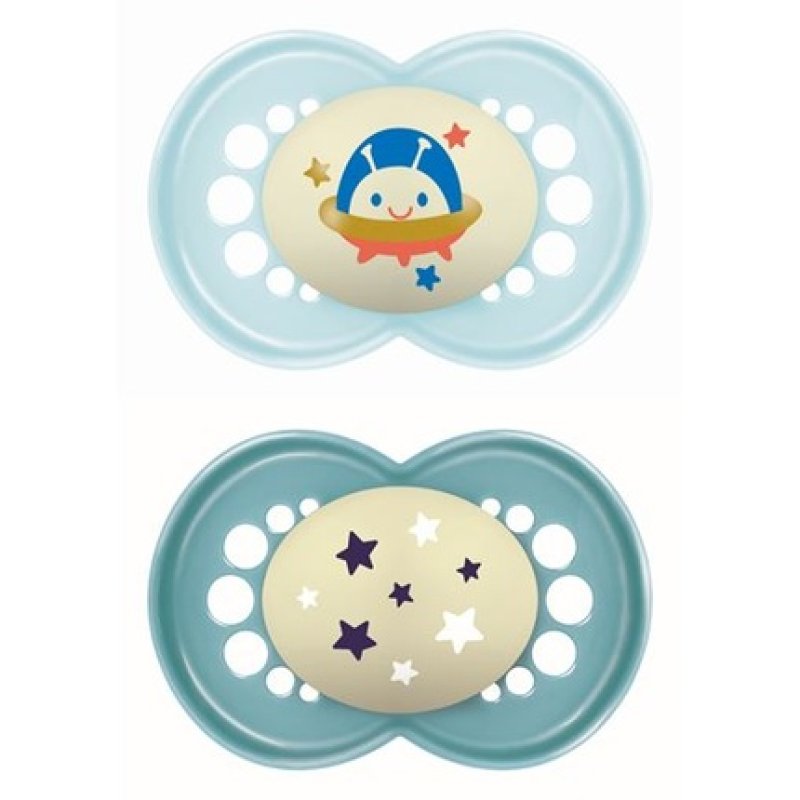 Mam Original Night Orthodontic Silicone Pacifier For Boys, 16 Months, Blue Color, Pack Of 2