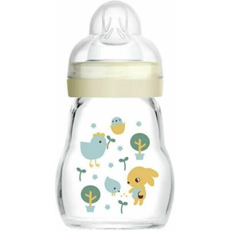 Mam Feel Good Glass Baby Bottle - Unisex, 0 Months, Cream, 170ml