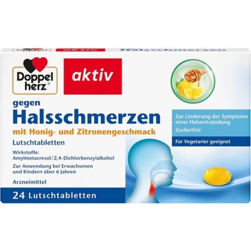 Doppelherz Sore Throat Relief Medicine with Honey and Lemon Flavor 24 Lozenges