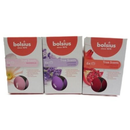 Bolsius Scented Tea Lights 6 Pieces Aluminum Sleeve - Lavender, Magnolia, Pomegranate