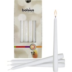 Bolsius Set Of 12 White Odorless Drip Free Candles, Clean Burn