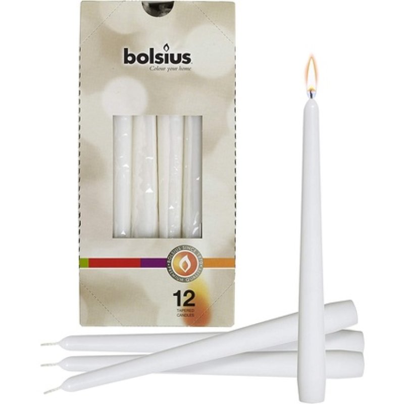 Bolsius Set Of 12 White Odorless Drip Free Candles, Clean Burn