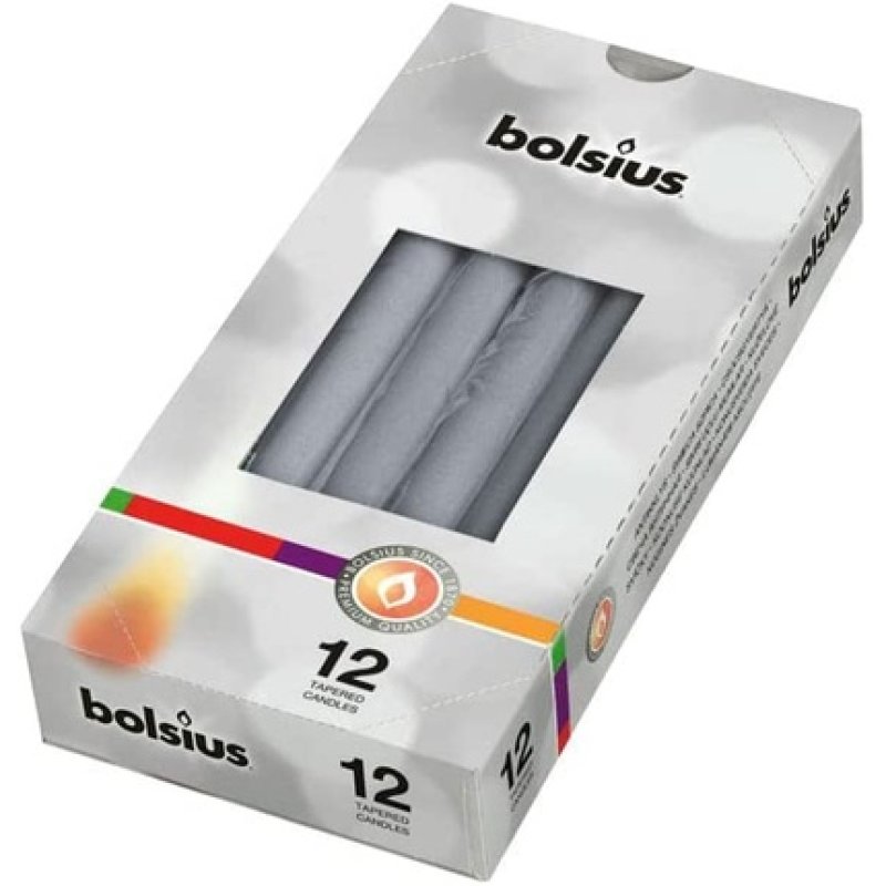 Bolsius Candle, Pointed, Metallic, Silver-Tone, Pack Of 12