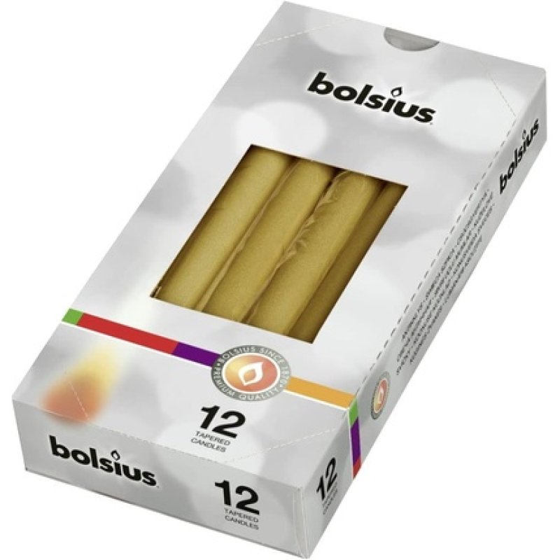 Bolsius Taper Candle, Metallic, Gold Tone, Pack Of 12