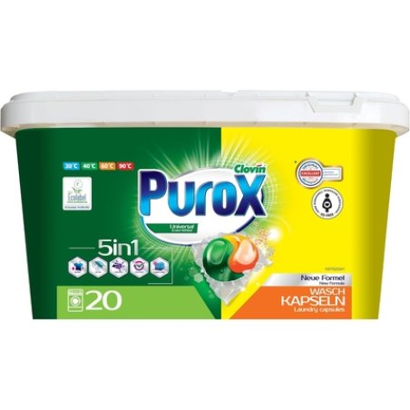 Purox Universal Laundry Capsules 20 Washes Dual-Compartment for Whites