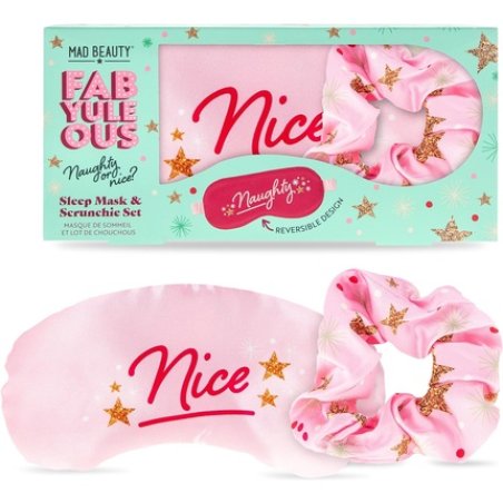MAD Beauty FabYuleOus Christmas Reversible Naughty or Nice Sleep Mask and Scrunchie Set Soft and Comfortable for a Good
