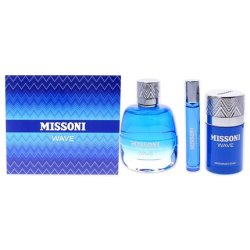 Missoni Wave Men 3.4oz EDT Spray, 0.34oz EDT Spray, 2.5oz Deodorant Stick 3 Pc Gift Set