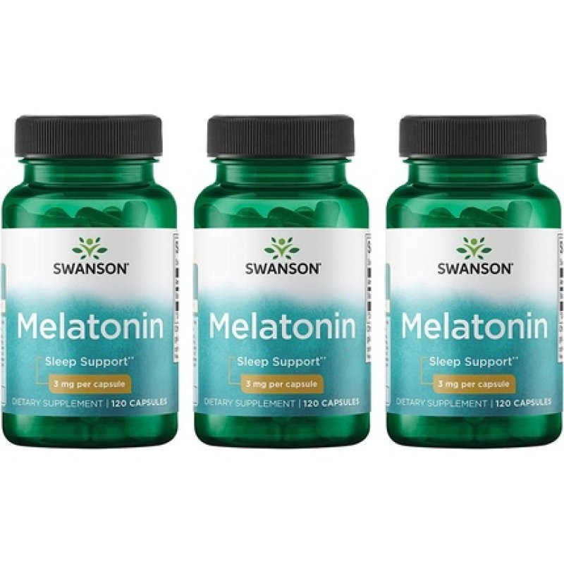 Swanson Melatonin Herbal Supplement Promoting Sleep Support 120 Capsules 3mg - Pack of 3
