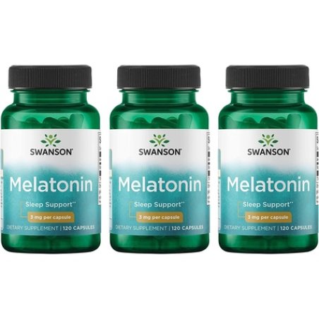 Swanson Melatonin Herbal Supplement Promoting Sleep Support 120 Capsules 3mg - Pack of 3
