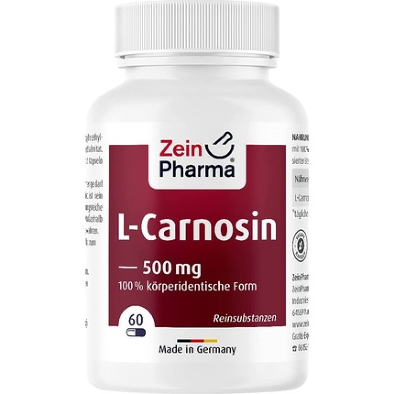 ZeinPharma L-Carnosin 500mg 60 Capsules - Pure and Organic Dietary Supplement, GMO-Free, Lab-Tested