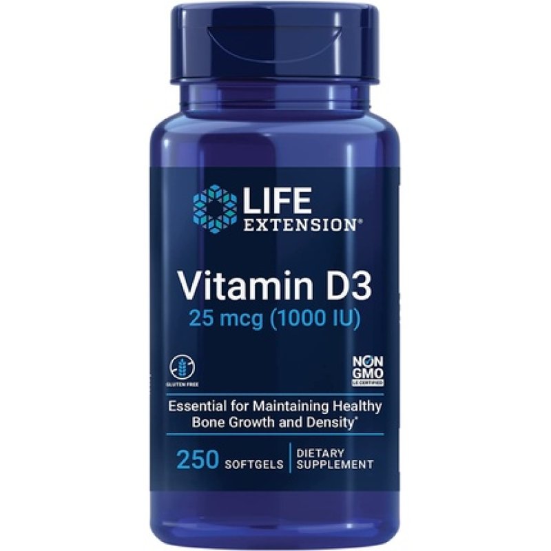 Life Extension Vitamin D3 1000 IU 250 Softgels Soy-Free Gluten-Free