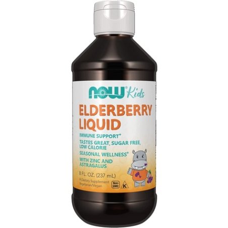 NOW Supplements Liquid Elderberry for Kids with Zinc and Astragalus Immune Support 8-Ounce