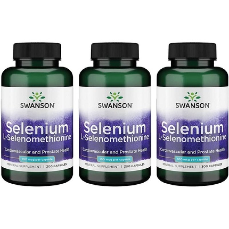 Swanson Selenium Herbal Supplement Promoting Heart and Prostate Health 300 Capsules 100mcg - Pack of 3