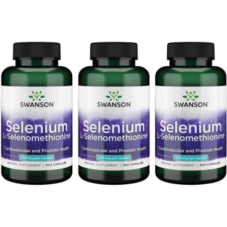 Swanson Selenium Herbal Supplement Promoting Heart and Prostate Health 300 Capsules 100mcg - Pack of 3