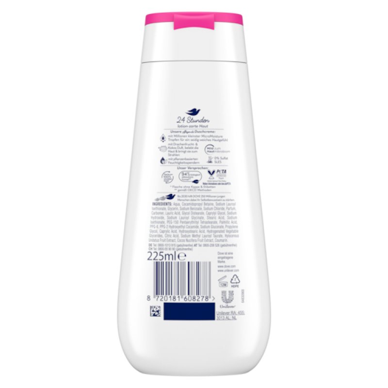 Dove Duschcreme Drachenfrucht & Kokos 225 ml Crème de douche Unisexe Corps Noix de coco, Pitaya