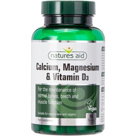 Natures Aid Calcium Magnesium and D3 Vegan Tablets for Bone, Teeth and Muscle Health - 90 Count