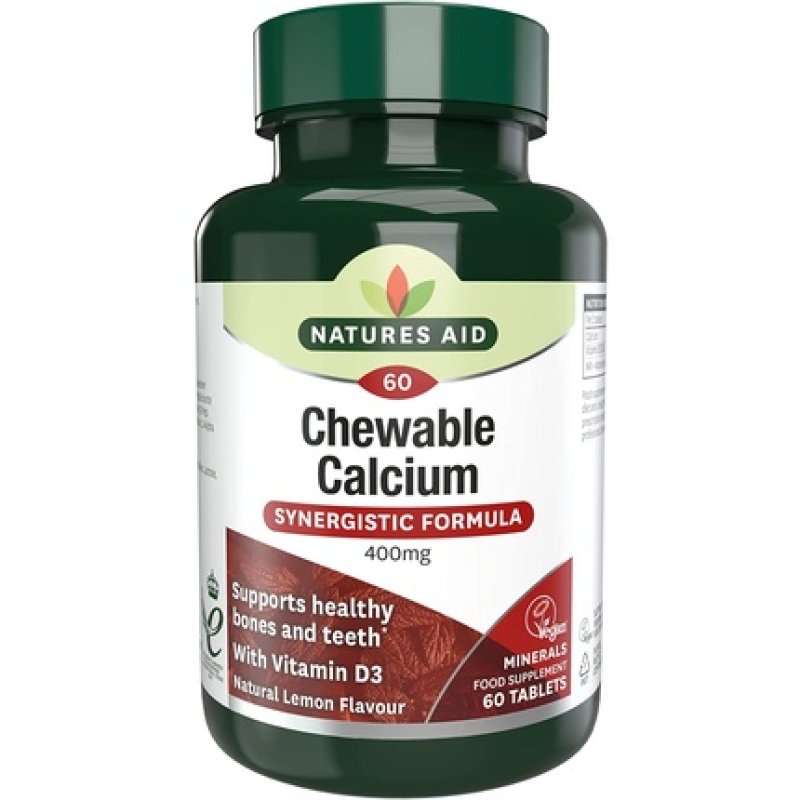 Natures Aid Chewable Calcium 400mg with Vitamin D for Strong Bones and Teeth 60 Tablets