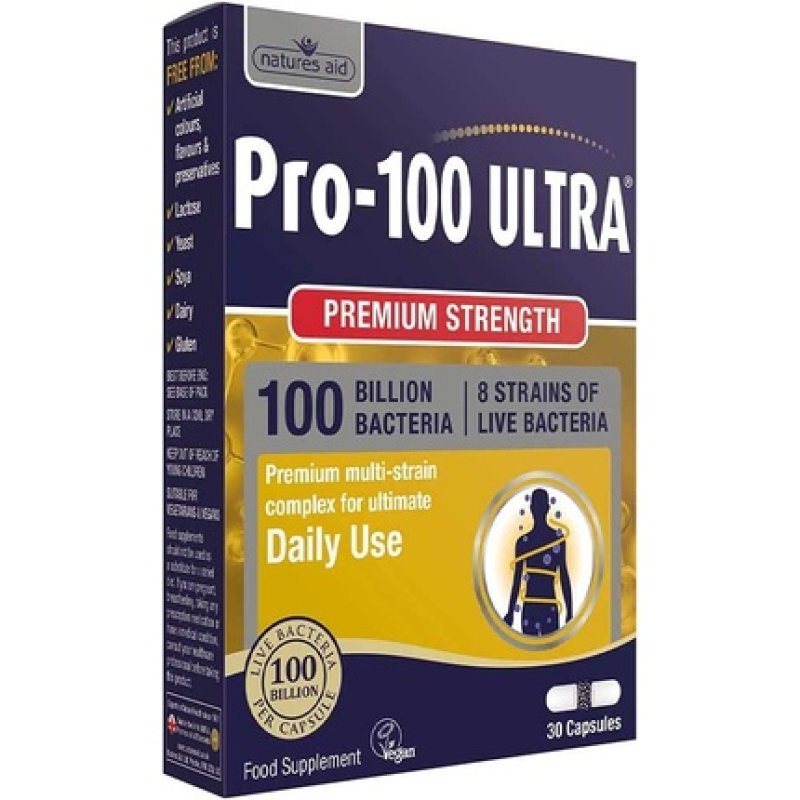 Bio360 Pro-100 Ultra 100 Billion Bacteria|From Natures Aid | 30 Capsules