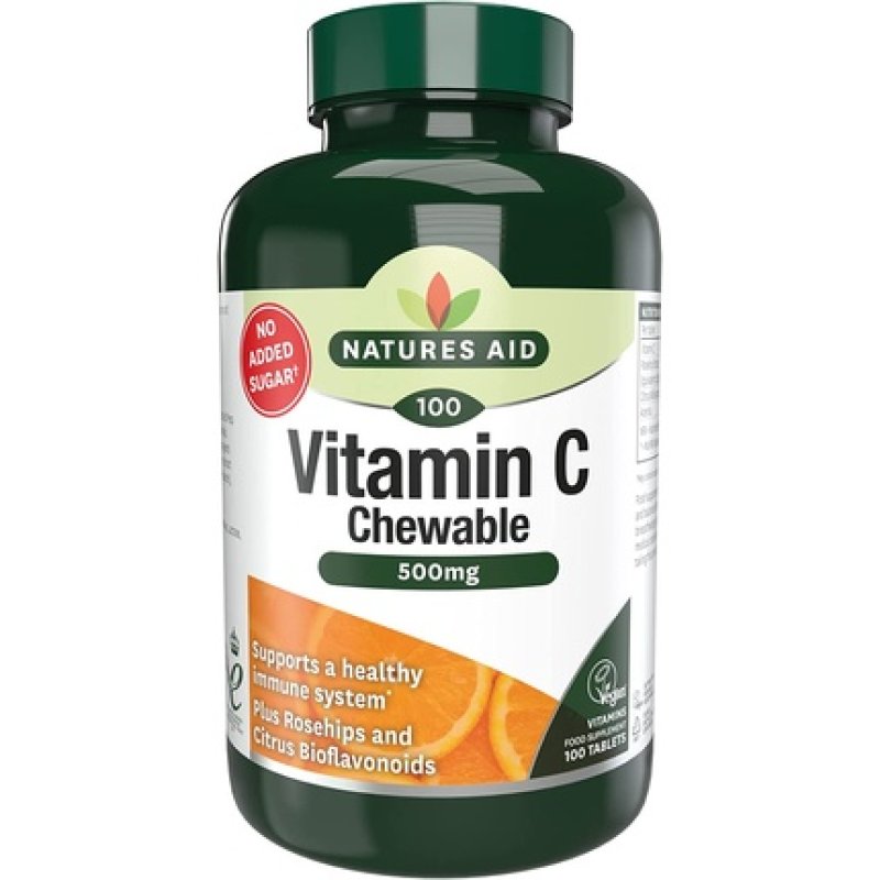 Natures Aid Vitamin C Chewable Tablets with Rosehips and Citrus Bioflavonoids 500mg - Pack of 100