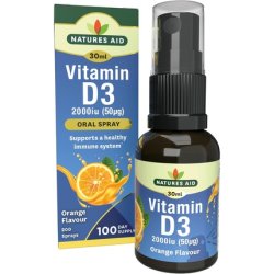 Natures Aid Vitamin D3 Daily Oral Spray 30ml High Strength 2000iu Supports Bones Teeth Healthy Immune System Vegetarian