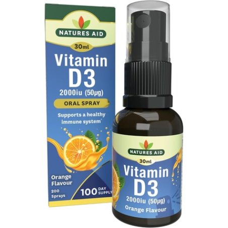 Natures Aid Vitamin D3 Daily Oral Spray 30ml High Strength 2000iu Supports Bones Teeth Healthy Immune System Vegetarian