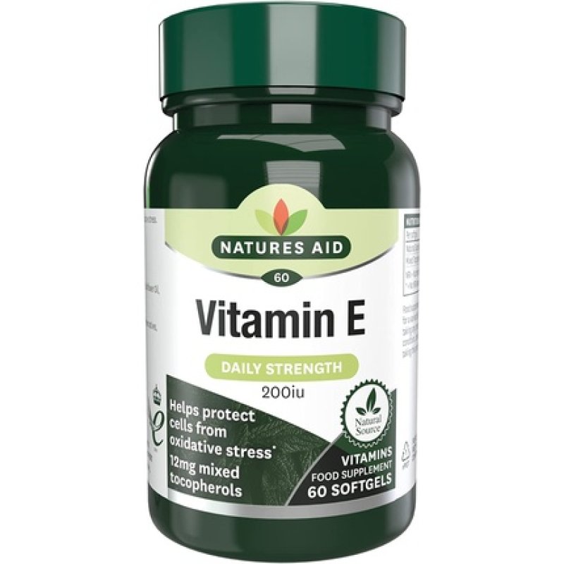 Natures Aid Vitamin E 200iu Softgels Natural Source Protects Cells from Oxidative Stress 60 Count