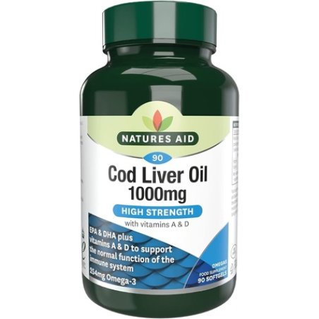 Natures Aid Cod Liver Oil 1000mg Softgels High Strength Omega-3 Fish Oil