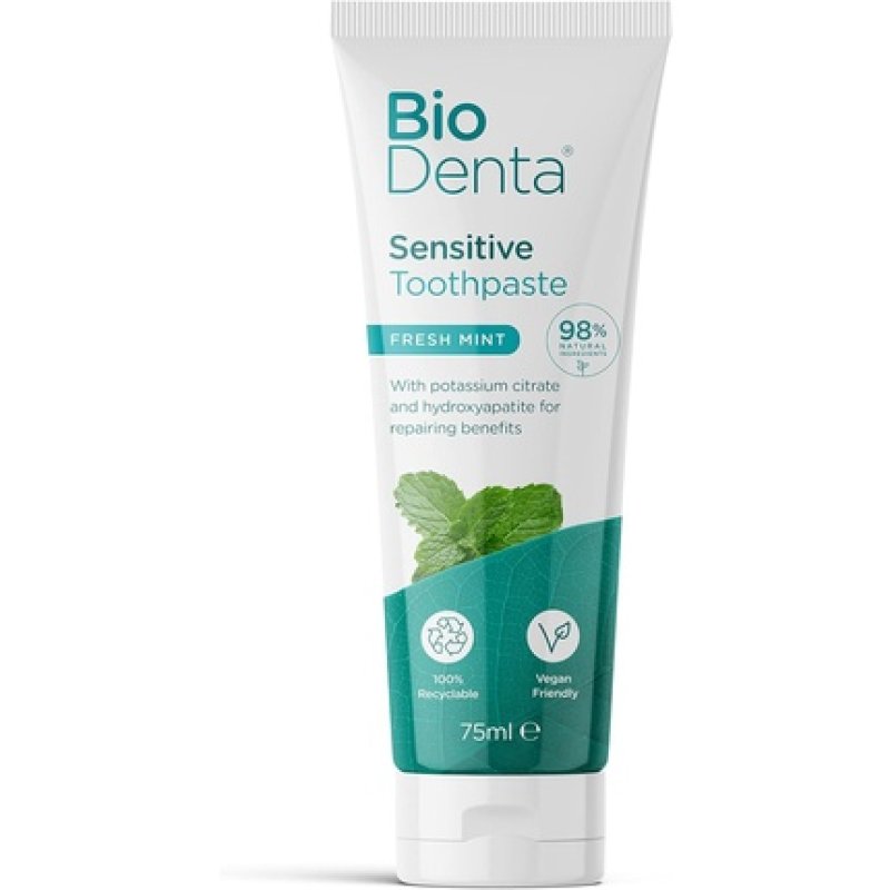 BioDenta Whitening Toothpaste Sensitive Mint 75ml - 98% Natural Vegan Vegetarian and Halal Friendly Free from SLS PEG