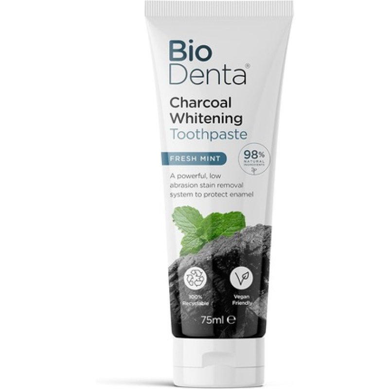 BioDenta Whitening Toothpaste Charcoal 75ml - 98% Natural Vegan Vegetarian Halal Friendly