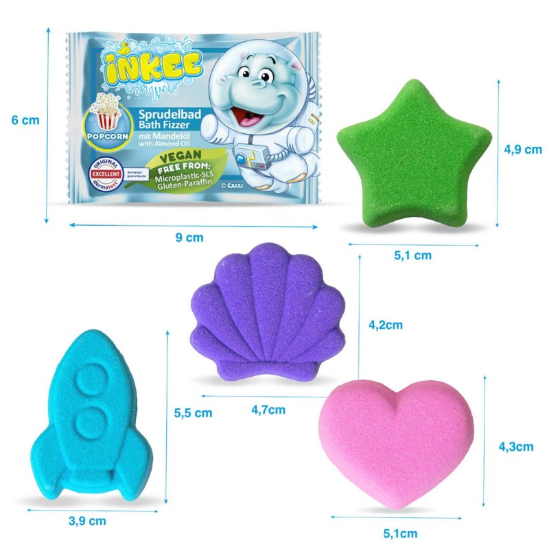 CRAZE Inkee 50934 boule de sel de bain 4 pièce(s) Cola, Raisin, Popcorn, Fraise
